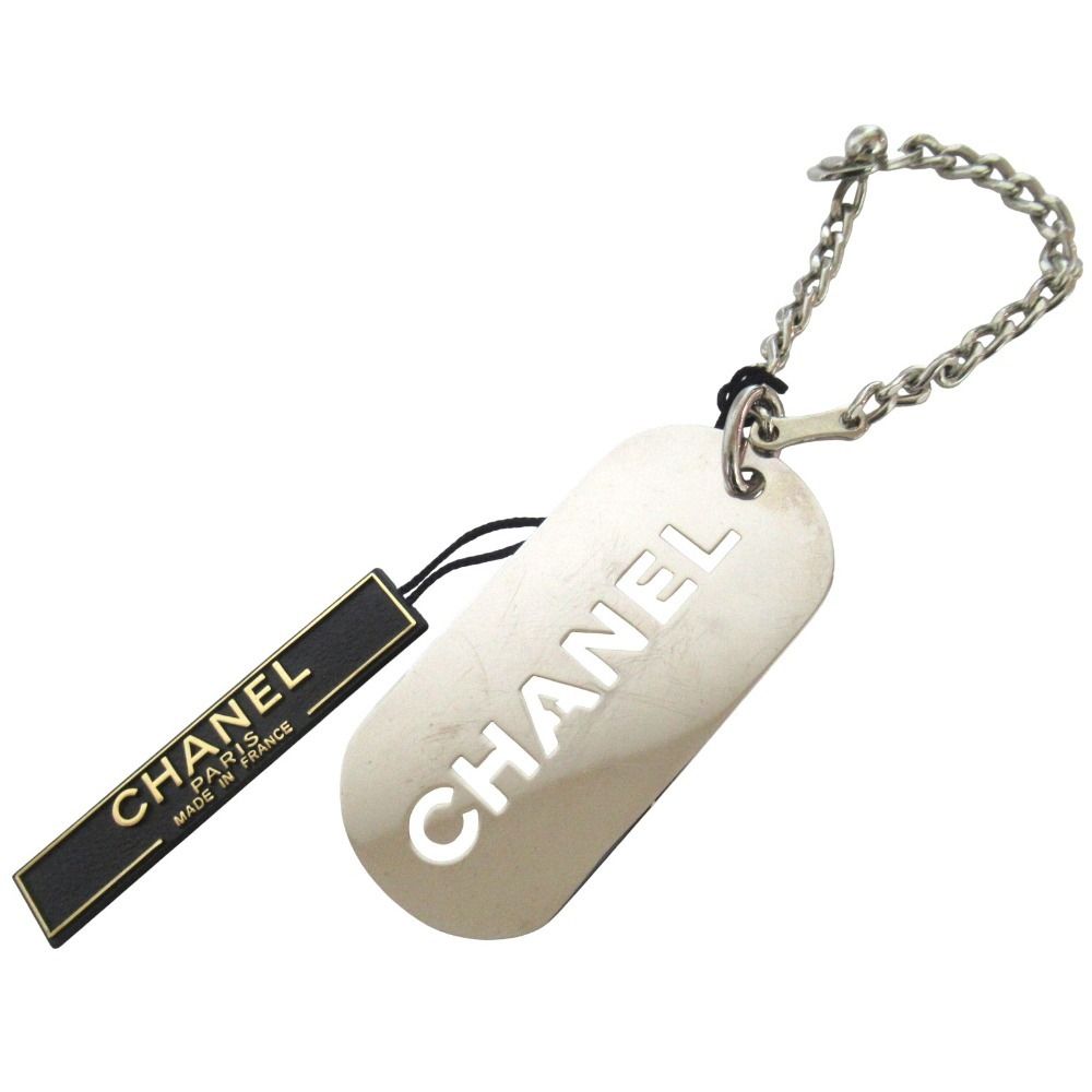 Chanel Dog Tag Logo Key Holder Bag Charm Silver
