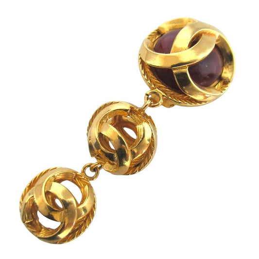 Chanel Vintage CC Logo Gripoix 3 Drop Clip Earrings Single Gold