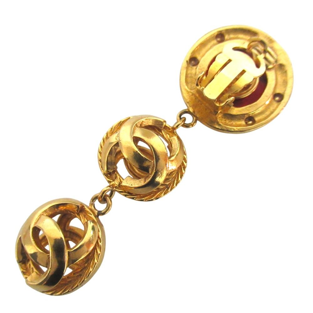 Chanel Vintage CC Logo Gripoix 3 Drop Clip Earrings Single Gold — view 2
