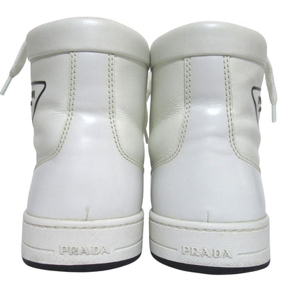 Prada Triangle Logo Leather High Cut Sneakers Shoes 179 8.5 White — view 4