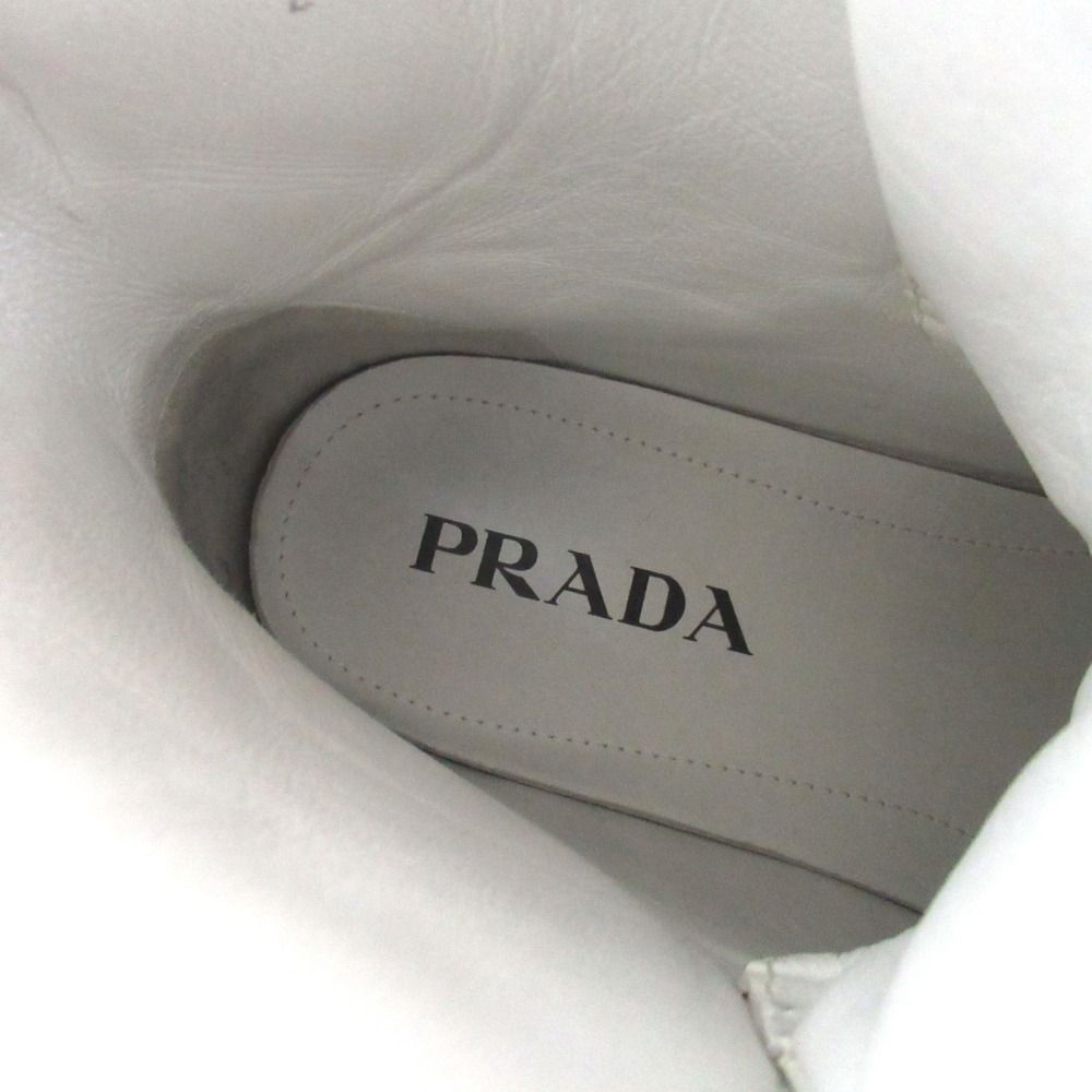 Prada Triangle Logo Leather High Cut Sneakers Shoes 179 8.5 White — view 7