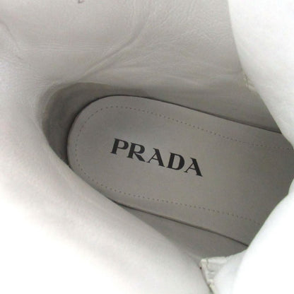 Prada Triangle Logo Leather High Cut Sneakers Shoes 179 8.5 White — view 7