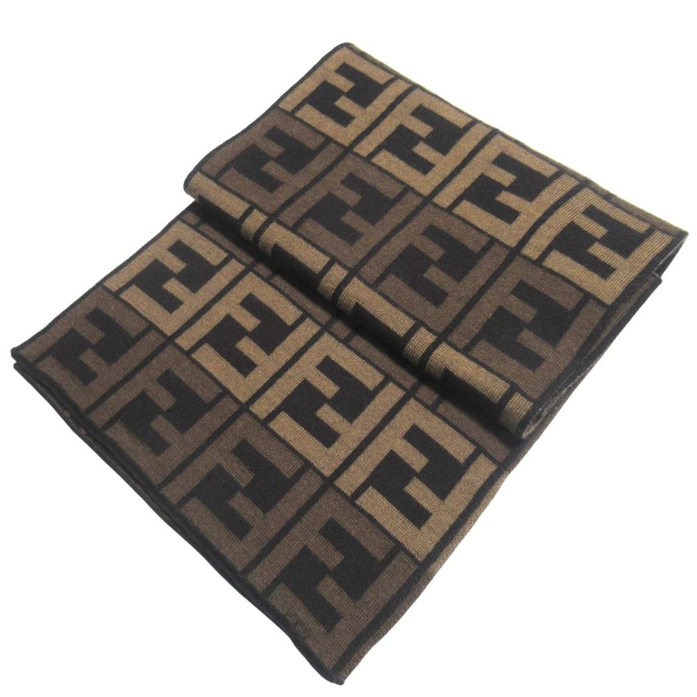 Fendi Zucca Pattern Knit Scarf Brown Black