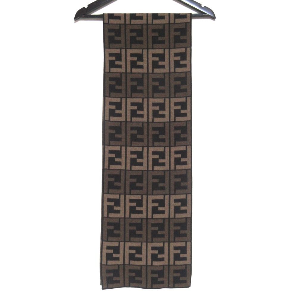 Fendi Zucca Pattern Knit Scarf Brown Black — view 3