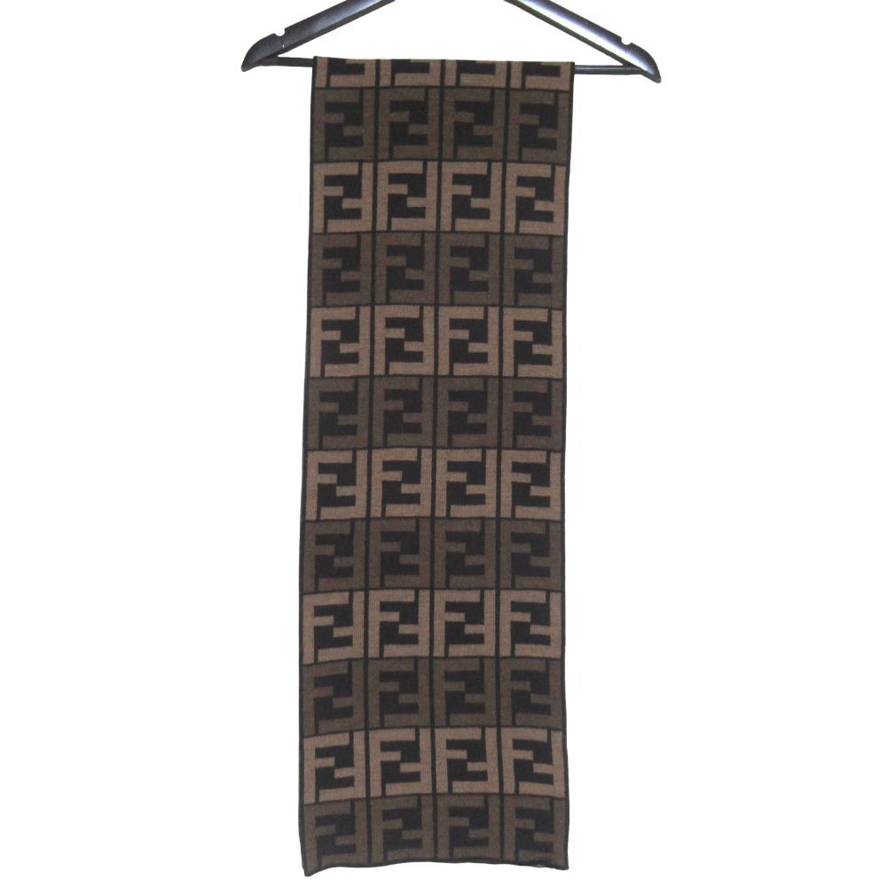 Fendi Zucca Pattern Knit Scarf Brown Black — view 2