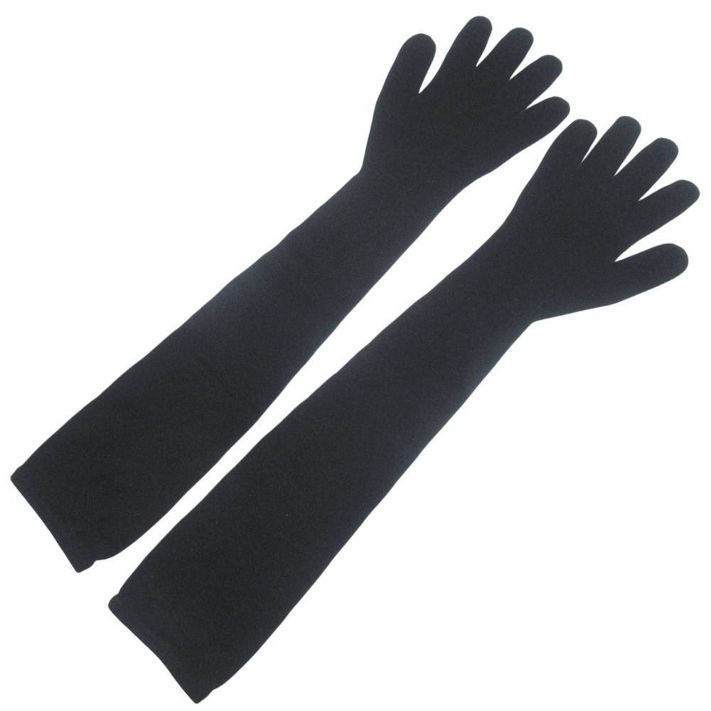 Hermes Cashmere Knit Long Gloves TU Black — view 2