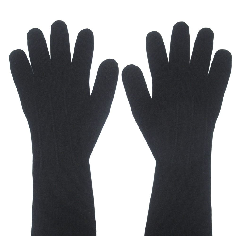 Hermes Cashmere Knit Long Gloves TU Black — view 3