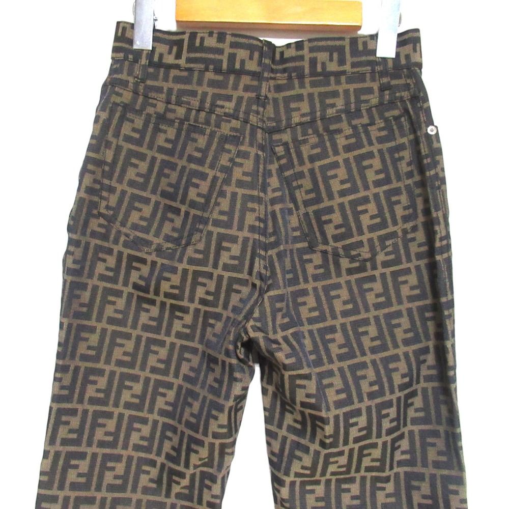 Fendi Vintage Zucca Pattern Jacquard Pants Beige Black — view 4