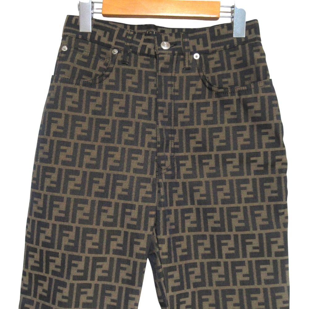 Fendi Vintage Zucca Pattern Jacquard Pants Beige Black — view 3