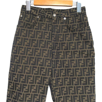 Fendi Vintage Zucca Pattern Jacquard Pants Beige Black — view 3