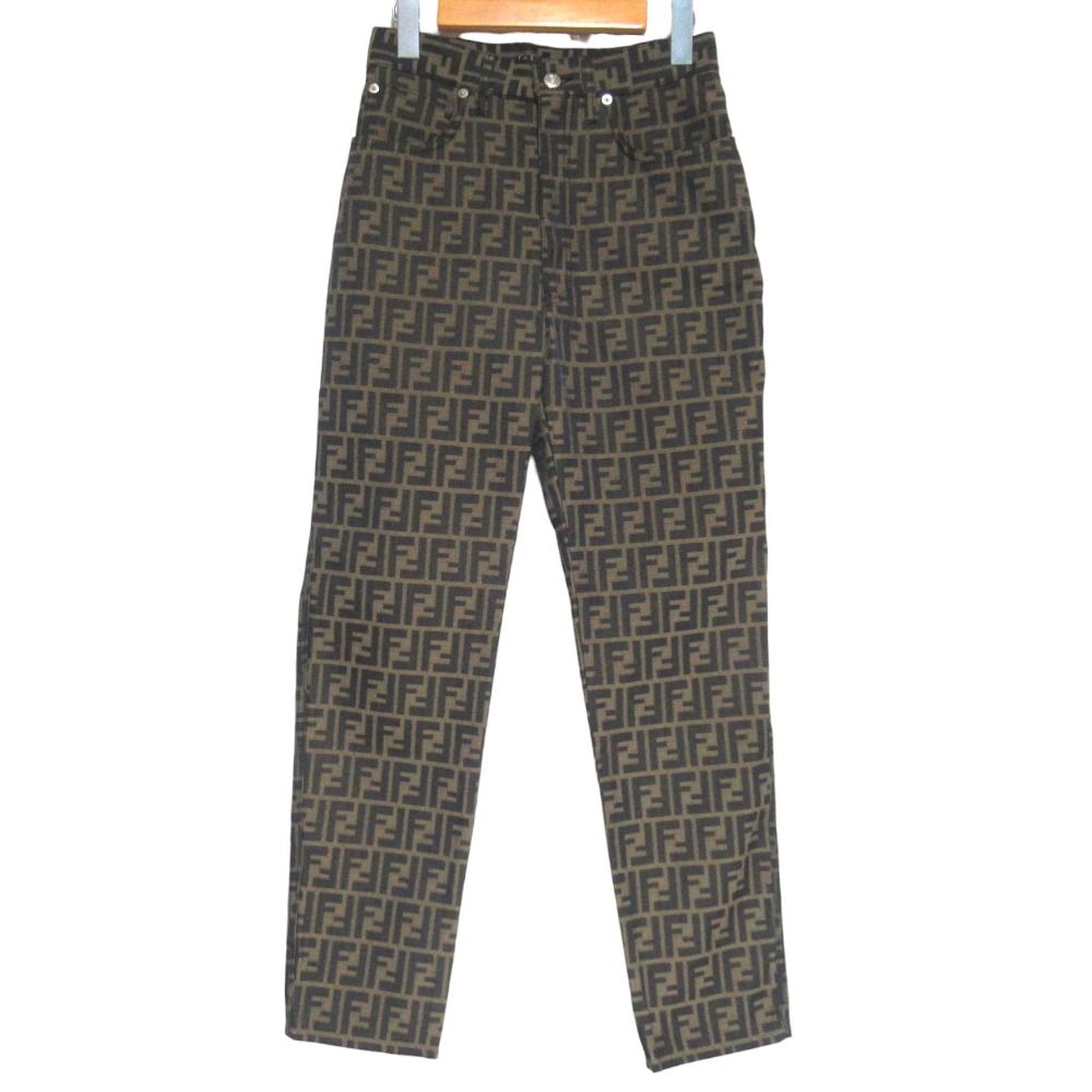 Fendi Vintage Zucca Pattern Jacquard Pants Beige Black
