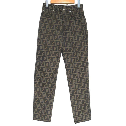Fendi Vintage Zucca Pattern Jacquard Pants Beige Black