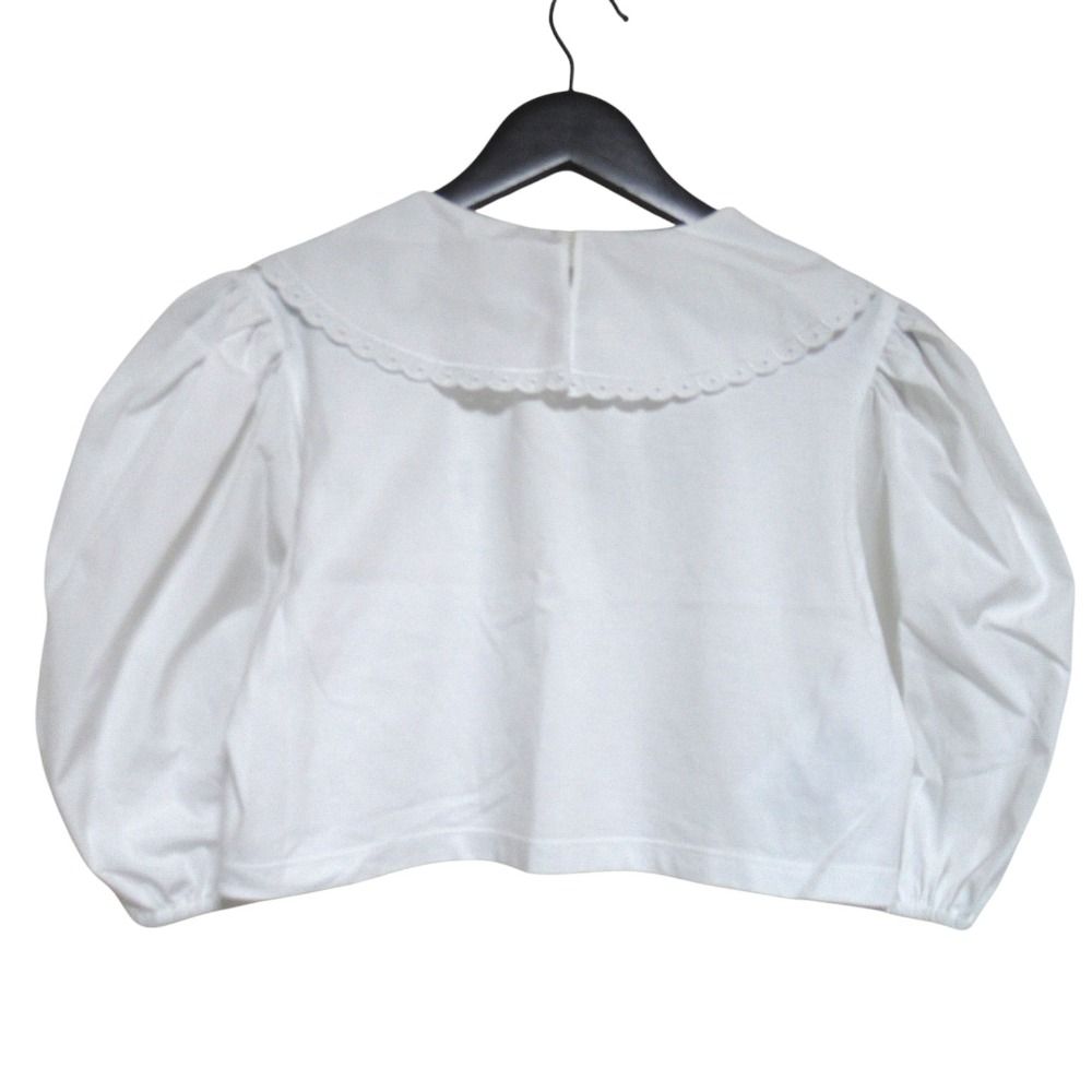 Miu Miu Miu Logo Print Frill Color Puff Sleeve Pullover Blouse XS White Sweater — view 2