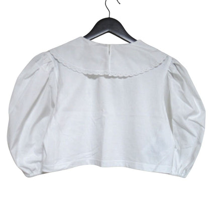 Miu Miu Miu Logo Print Frill Color Puff Sleeve Pullover Blouse XS White Sweater — view 2