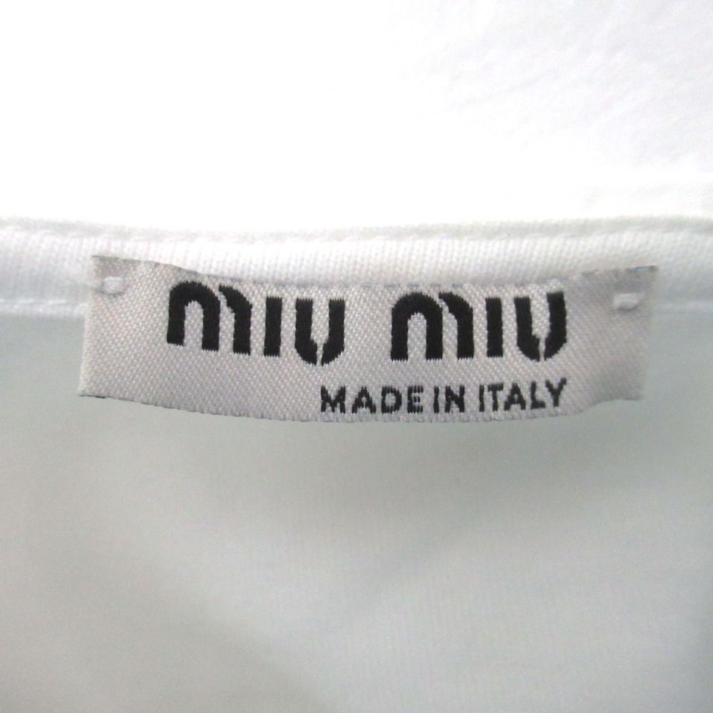 Miu Miu Miu Logo Print Frill Color Puff Sleeve Pullover Blouse XS White Sweater — view 5
