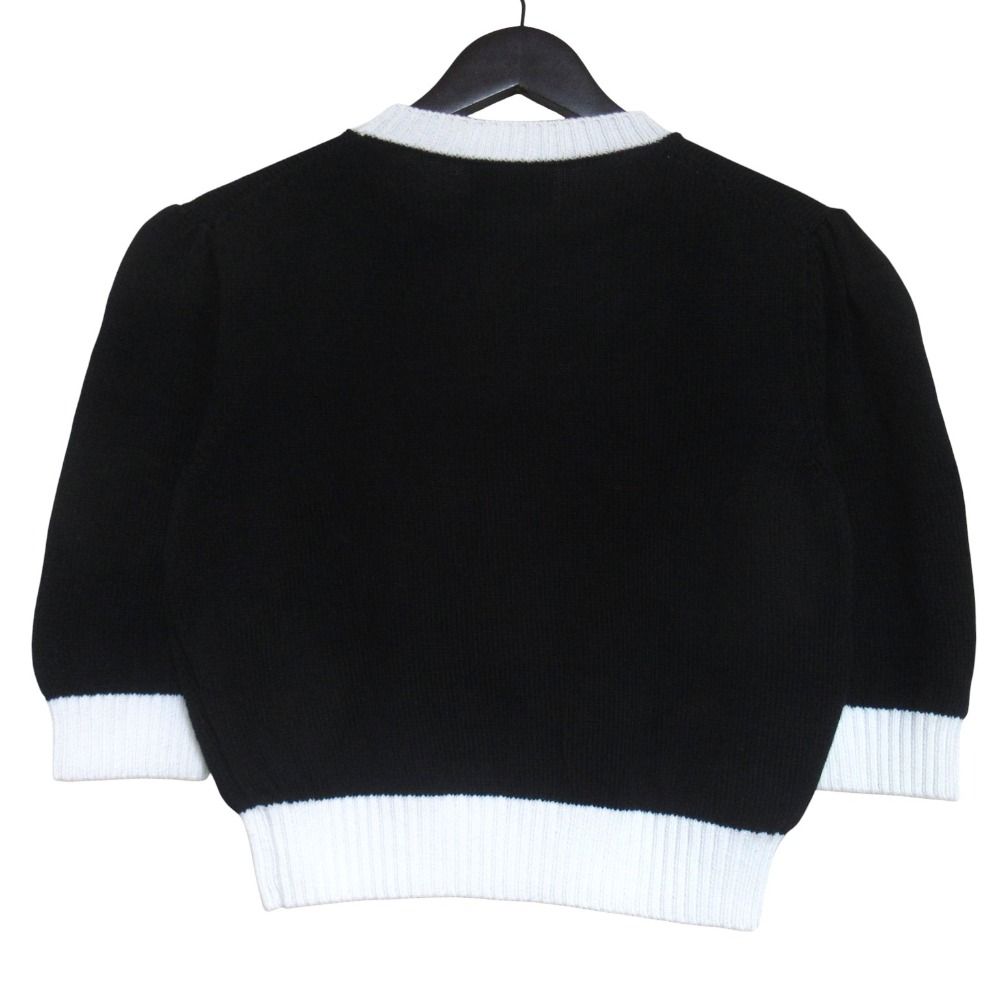 Prada Logo Embroidery Bicolor Cropped Short Sleeve Knit Sweater 38 165 Black — view 2