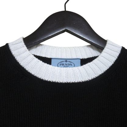 Prada Logo Embroidery Bicolor Cropped Short Sleeve Knit Sweater 38 165 Black — view 3