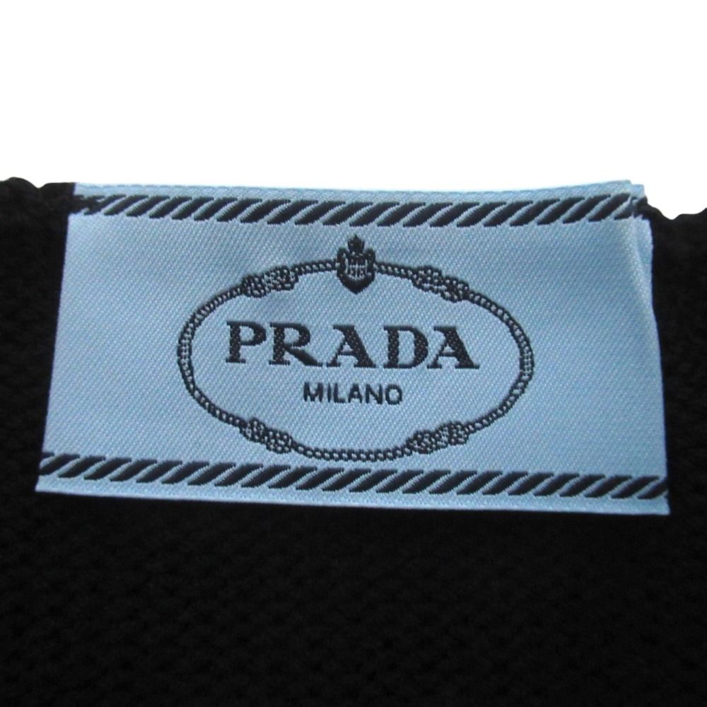 Prada Logo Embroidery Bicolor Cropped Short Sleeve Knit Sweater 38 165 Black — view 6
