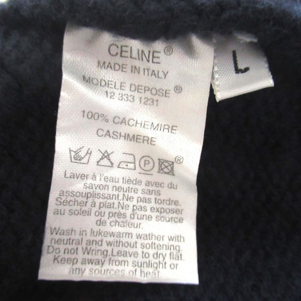Celine Emblem Cashmere Turtleneck Long Sleeve Knit Sweater L Navy — view 4