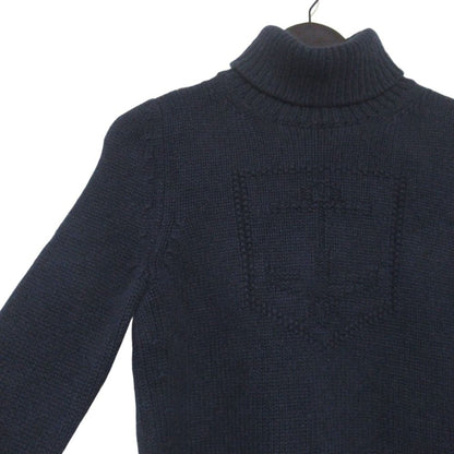 Celine Emblem Cashmere Turtleneck Long Sleeve Knit Sweater L Navy — view 2