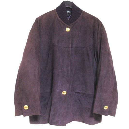 Gucci Era Suede Leather Padded Bomber Jacket 42 Purple