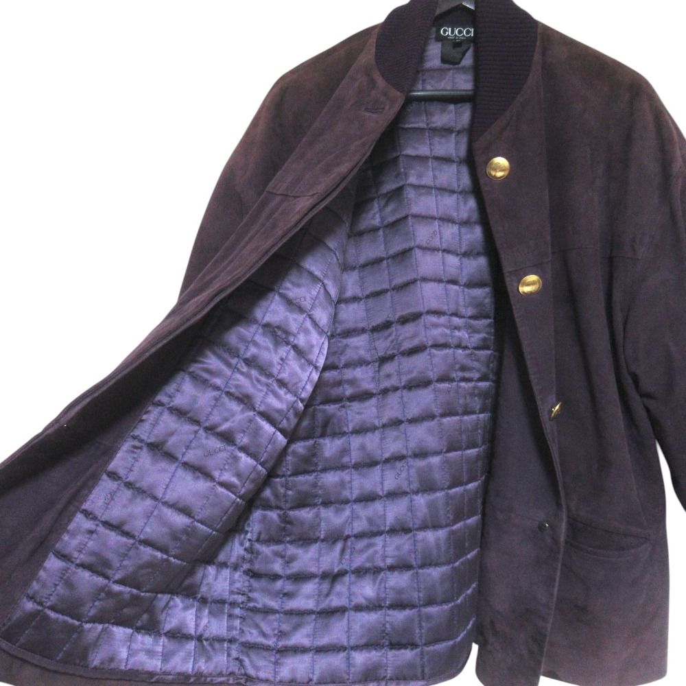 Gucci Era Suede Leather Padded Bomber Jacket 42 Purple — view 5