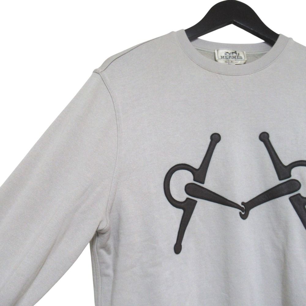 Hermes Horsebit Leather Patch Sweatshirt Shirt S Beige — view 3