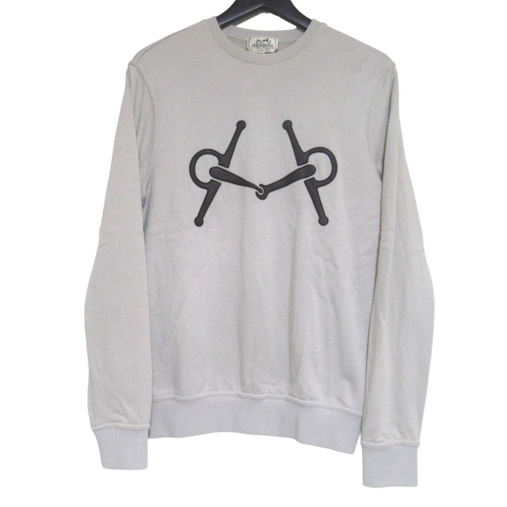 Hermes Horsebit Leather Patch Sweatshirt Shirt S Beige