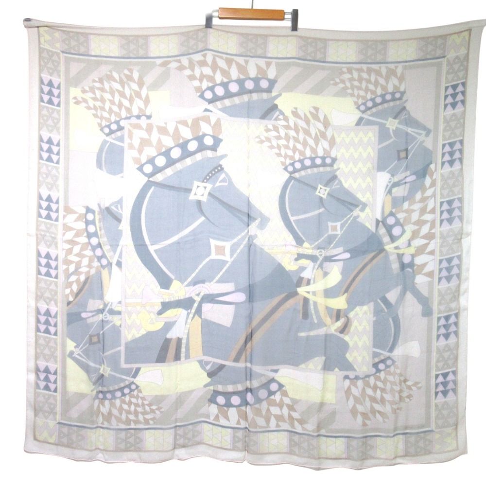 Hermes Carre 140 Chevaux de Karnak Horse of Temple Silk Chiffon Large Scarf