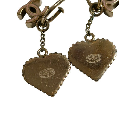 Chanel CC Logo Heart Swing Hook Earrings Gold Color Pink Red — view 4
