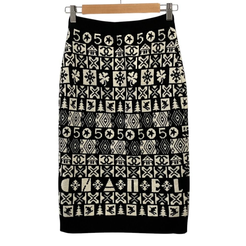 Chanel Coconage Cashmere Knit Skirt 34 Black White — view 2