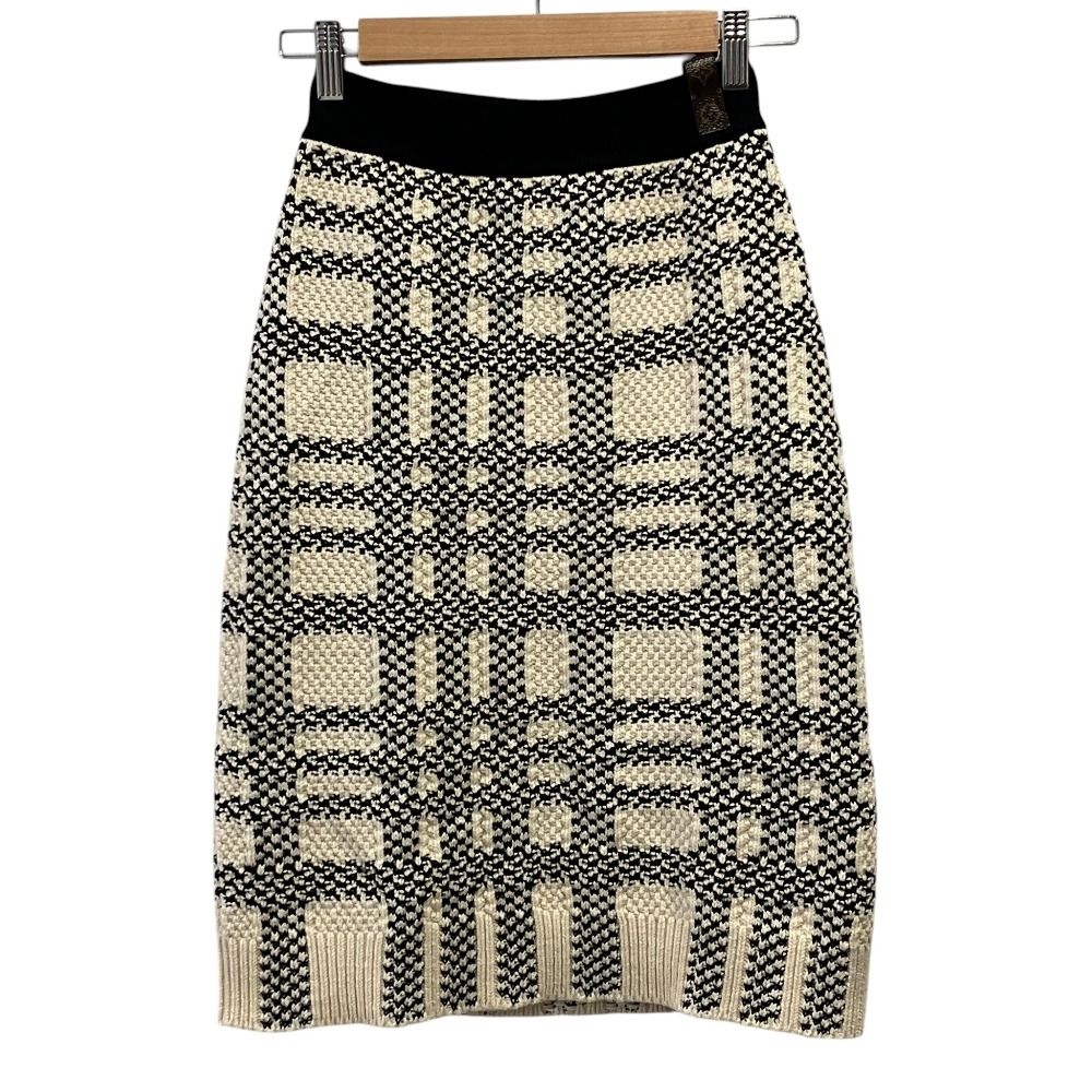 Louis Vuitton Monogram Patch Plaid Tweed Knit Skirt XS Black White