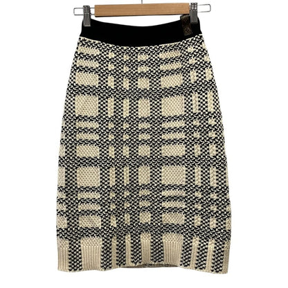 Louis Vuitton Monogram Patch Plaid Tweed Knit Skirt XS Black White