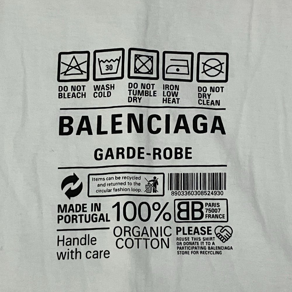 Balenciaga Care Label Print Oversize T-Shirt XS White — view 3