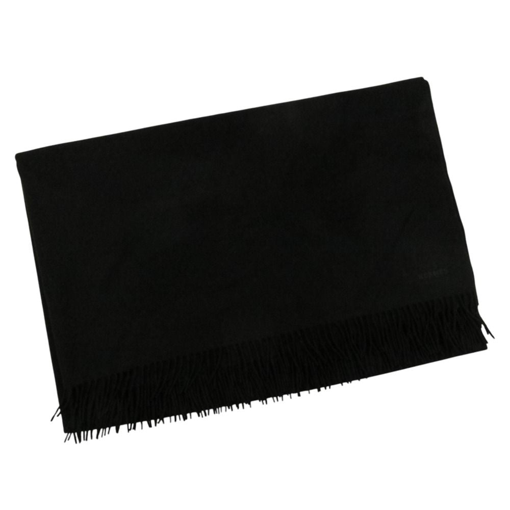 Hermes Fringe Cashmere Shawl Scarf Black — view 2