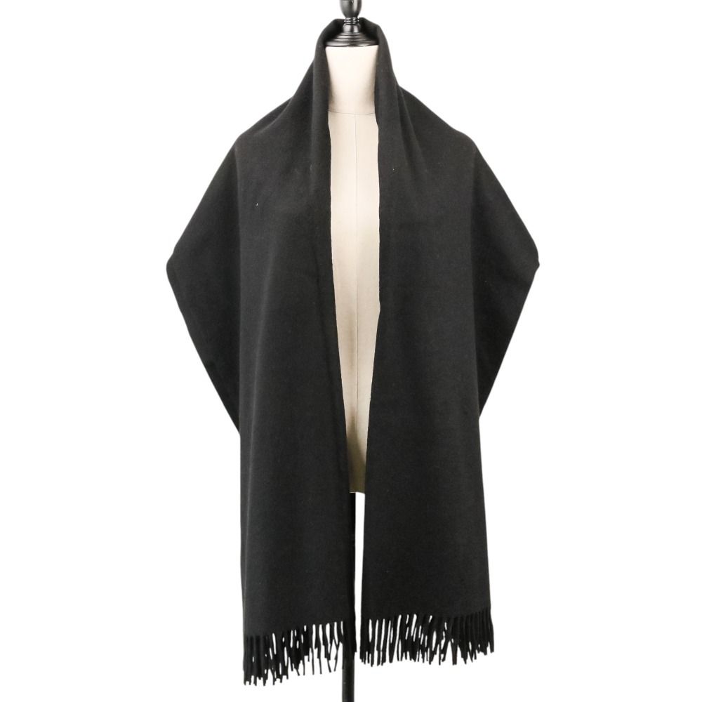Hermes Fringe Cashmere Shawl Scarf Black — view 6