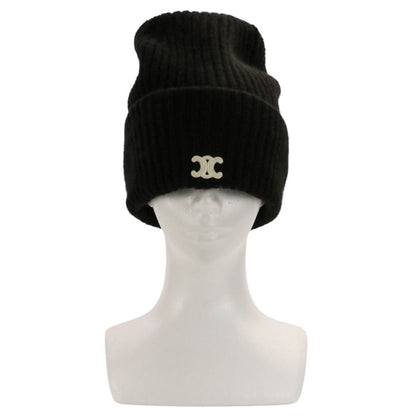 Celine Seamless Cashmere Triomphe Knit Cap Hat TU 53 cm Black — view 6