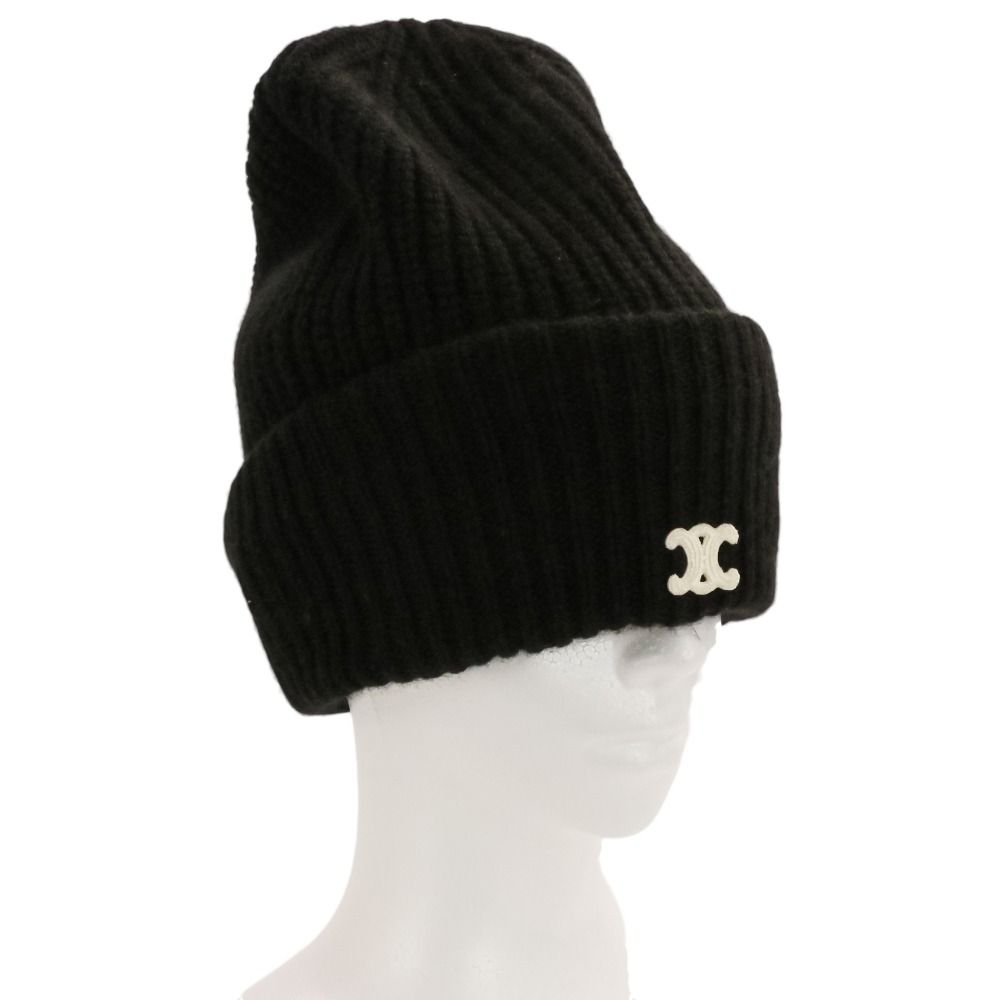 Celine Seamless Cashmere Triomphe Knit Cap Hat TU 53 cm Black — view 9