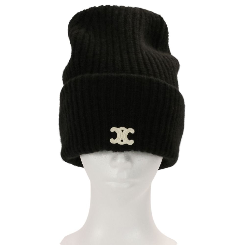 Celine Seamless Cashmere Triomphe Knit Cap Hat TU 53 cm Black — view 4