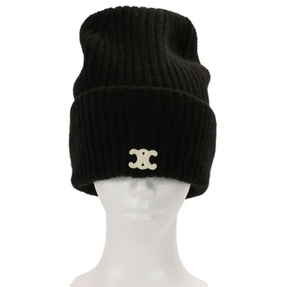 Celine Seamless Cashmere Triomphe Knit Cap Hat TU 53 cm Black — view 4