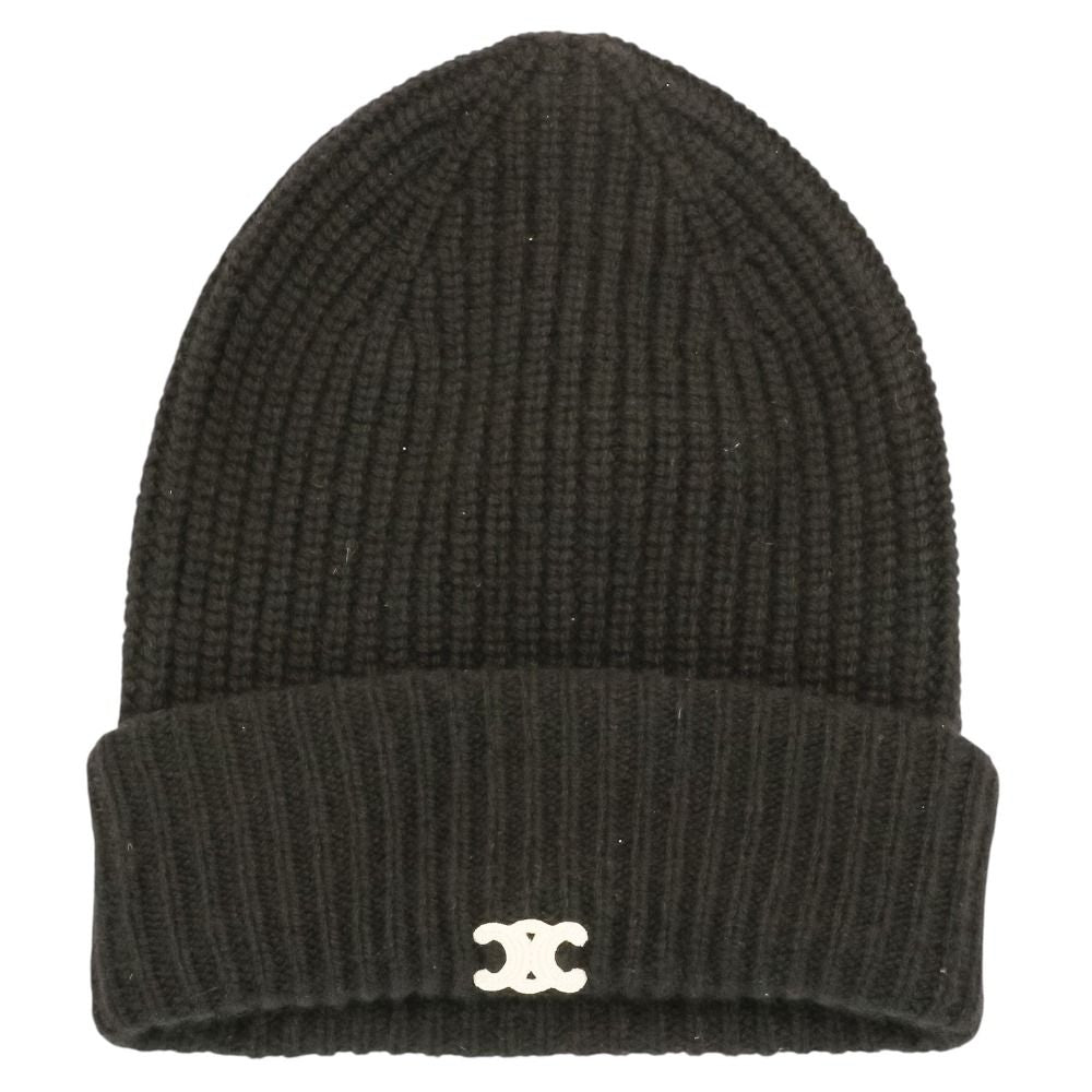 Celine Seamless Cashmere Triomphe Knit Cap Hat TU 53 cm Black — view 2