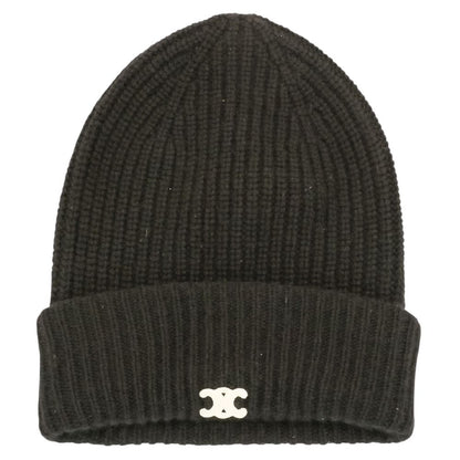 Celine Seamless Cashmere Triomphe Knit Cap Hat TU 53 cm Black — view 2