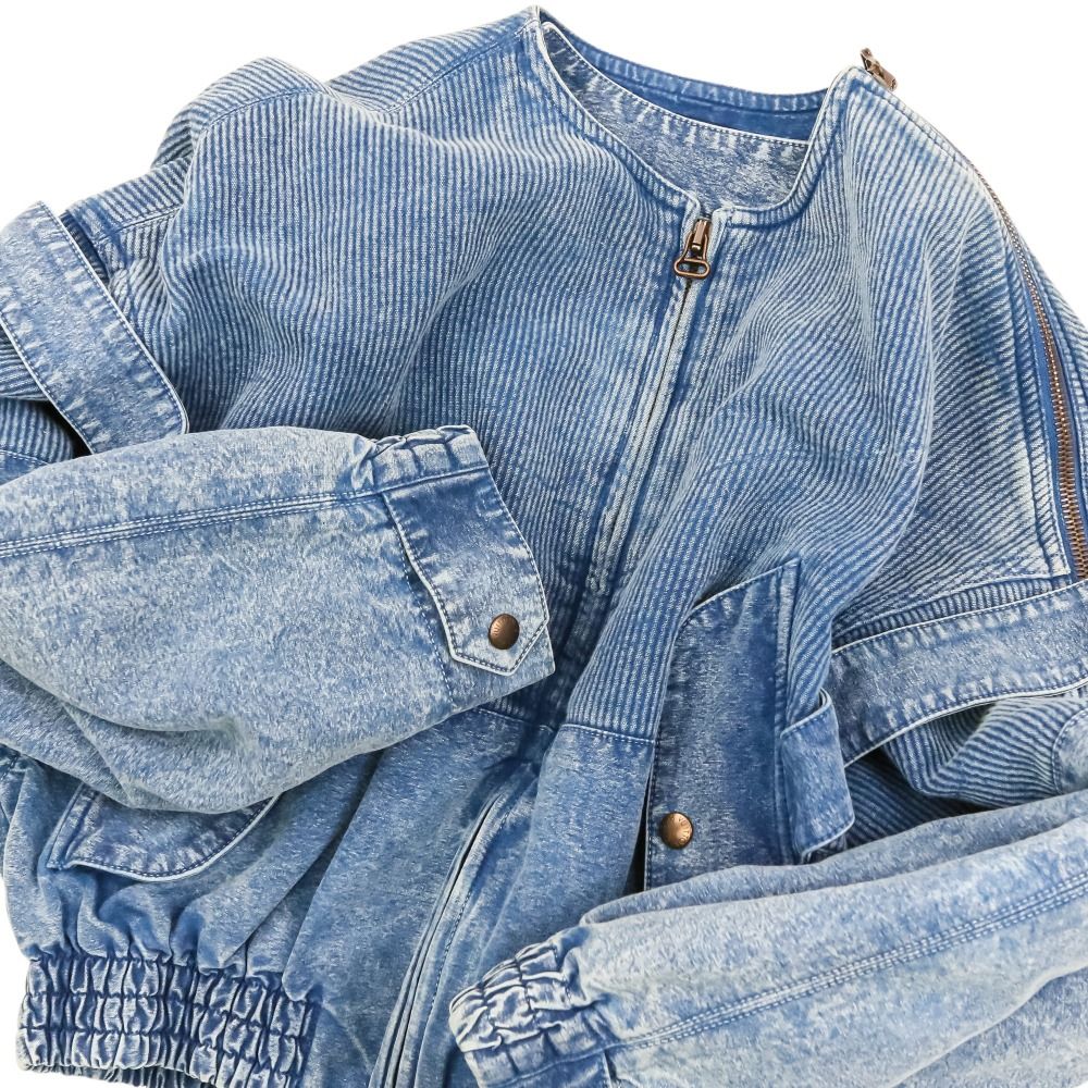 Louis Vuitton Rib Denim Bomber Jacket Da8 34 Blue — view 7