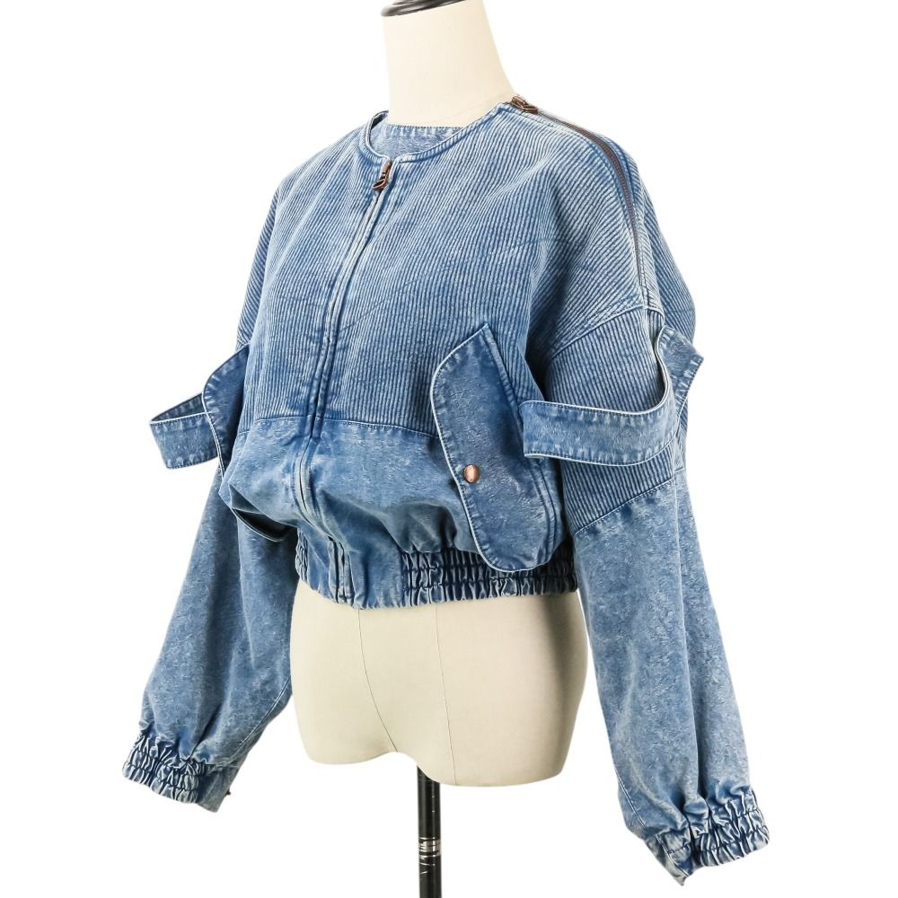 Louis Vuitton Rib Denim Bomber Jacket Da8 34 Blue — view 2