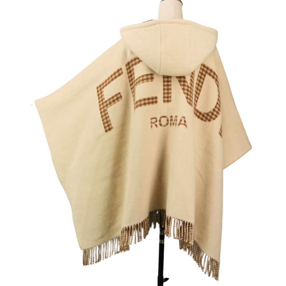 Fendi Cashmere Blend Hooded Cape Shawl TU Beige — view 7