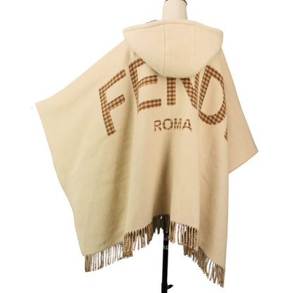 Fendi Cashmere Blend Hooded Cape Shawl TU Beige — view 7
