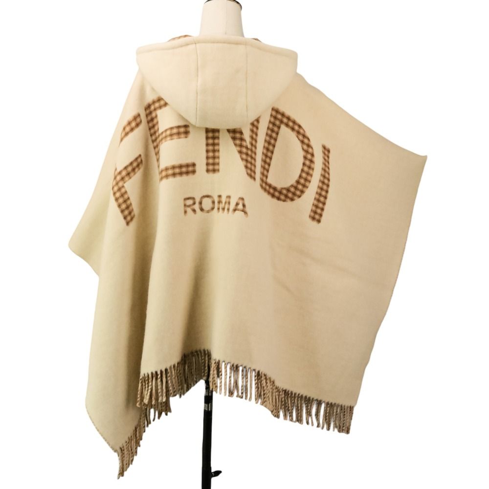 Fendi Cashmere Blend Hooded Cape Shawl TU Beige — view 6