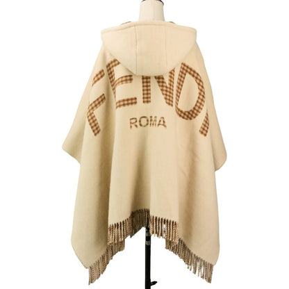 Fendi Cashmere Blend Hooded Cape Shawl TU Beige — view 5