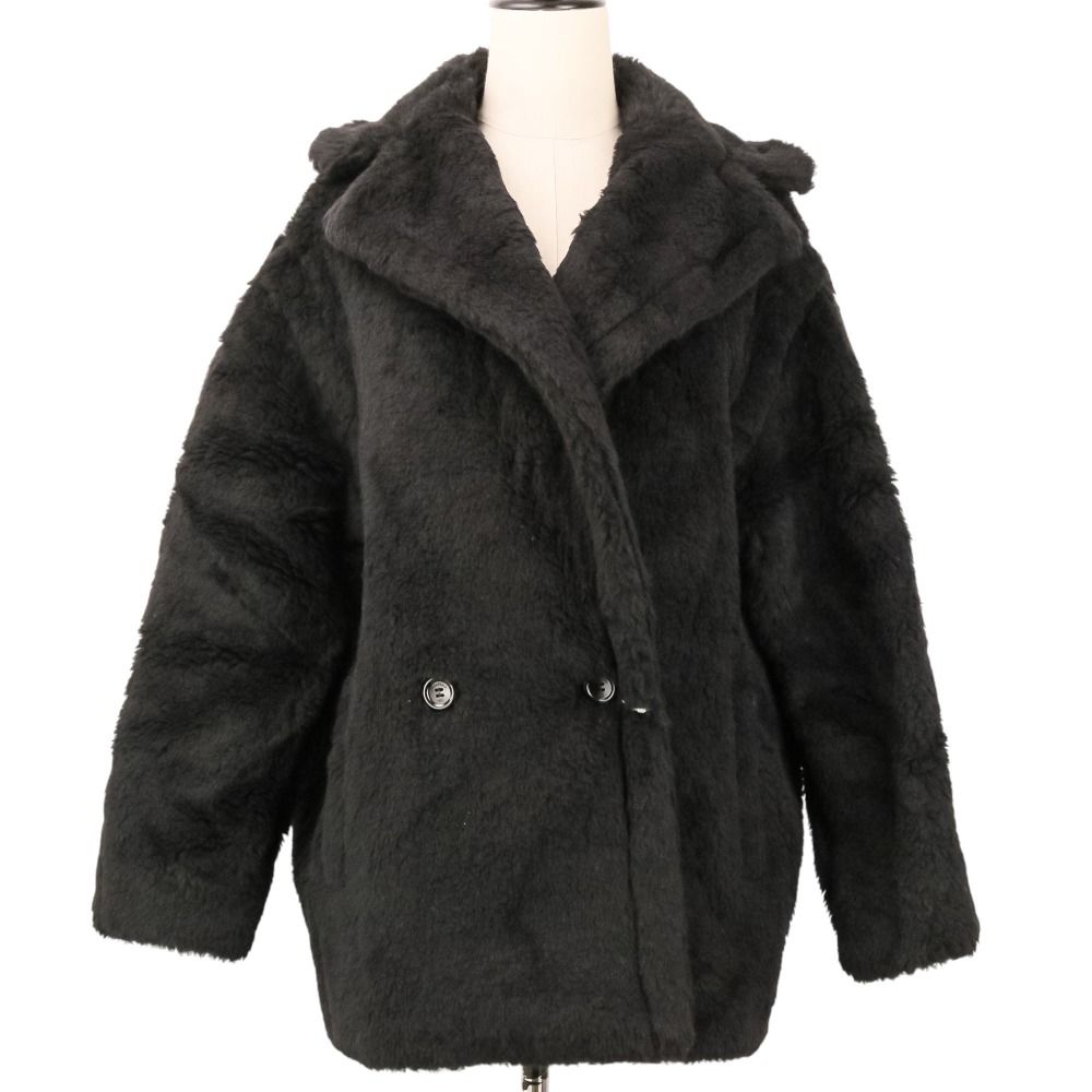 Max Mara Olga Alpaca Blend Teddy Bear Coat Jacket XS Black — view 3