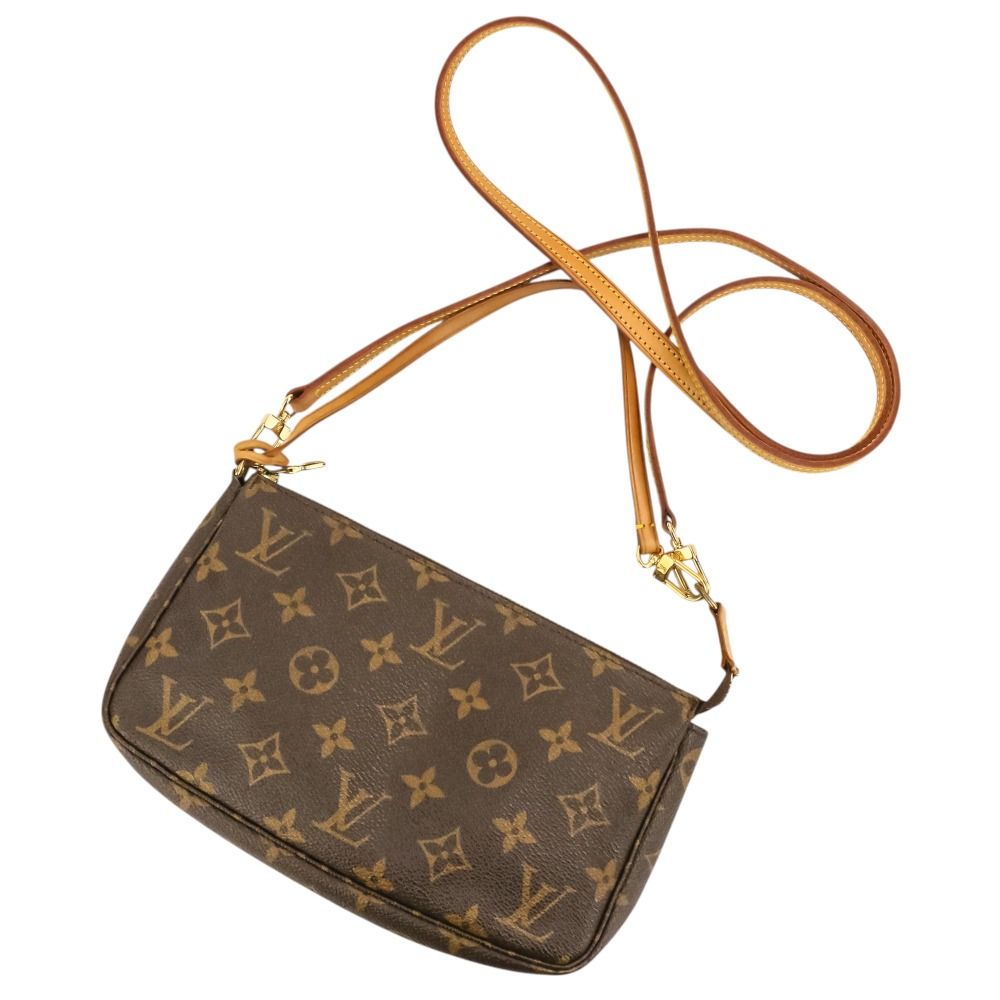 Louis Vuitton Monogram Pochette 2-Way Pouch with Shoulder Strap Brown